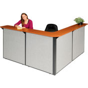 Interion® L-Shaped Reception Station, 80"W x 80"D x 44"H, Cherry Counter, Gray Panel