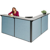 Interion® L-Shaped Reception Station, 80"W x 80"D x 44"H, Gray Counter, Blue Panel