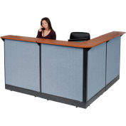 Interion® L-Shaped Reception Station w/Raceway 80"W x 80"D x 46"H Cherry Counter Blue Panel