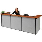 Interion® U-Shaped Reception Station, 124"W x 44"D x 44"H, Cherry Counter, Gray Panel