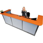Interion® U-Shaped Electric Reception Station, 124"W x 44"D x 46"H, Cherry Counter, Blue Panel