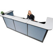 Interion® U-Shaped Electric Reception Station, 124"W x 44"D x 46"H, Gray Counter, Blue Panel