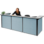 Interion® U-Shaped Reception Station, 124"W x 44"D x 44"H, compteur gris, panneau bleu