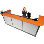 Interion® U-Shaped Reception Station w/Raceway 124"W x 44"D x 46"H Cherry Counter Gray Panel