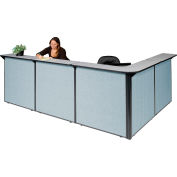Interion® L-Shaped Reception Station, 116"W x 80"D x 44"H, Gray Counter, Blue Panel
