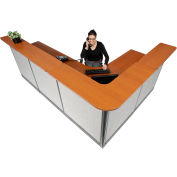 Interion® L-Shaped Reception Station w/Raceway 116"W x 80"D x 46"H Cherry Counter Gray Panel
