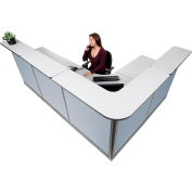 Interion® L-Shaped Reception Station w/Raceway 116"W x 80"D x 46"H Gray Counter Blue Panel