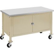 Global Industrial 72"W x 30"D Mobile Workbench with Security Cabinet - ESD Safety Edge - Tan