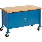 Global Industrial™ Mobile Cabinet Workbench - Maple Square Edge, 60"W x 30"D, Blue