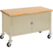 Global Industrial™ Mobile Cabinet Workbench - Maple Square Edge, 60"W x 30"D, Tan
