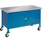 Global Industrial™ Mobile Cabinet Workbench - Stainless Steel Square Edge, 60"W x 30"D, Blue