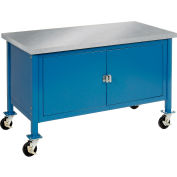 Global Industrial Mobile Cabinet Workbench - Stainless Steel Square Edge, 60"W x 30"D, Blue