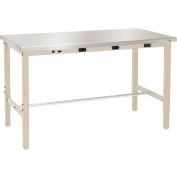 Global Industrial 60 x 30 Adj. Height Workbench, Power Apron, Stainless Steel Square Edge, Tan