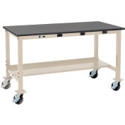 Global Industrial 60 x 30 Mobile Lab Workbench - Power Apron - Phenolic Resin Safety Edge Tan