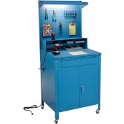Global Industrial™ Mobile Cabinet Shop Desk w / Pegboard &Top Shelf, 34-1/ 2 « W x 30"D, Bleu
