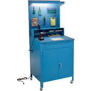 Global Industrial™ Mobile Cabinet Shop Desk w / Pegboard &Top Shelf, 34-1/ 2 « W x 30"D, Bleu