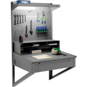 Global Industrial™ Wall Mount Shop Desk w / Pegboard &Top Shelf, 34-1 / 2 « W x 30"D, Gris