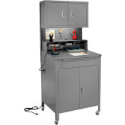 Global Industrial™ Mobile Cabinet Shop Desk w / Upper Cabinet, 34-1/2"W x 30"D, Gris