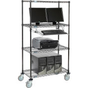 Poste informatique mobile LAN avec fil Nexel™, 36 po l x 18 po P x 69 po H, 4 tablettes, avec plateau à clavier, noir