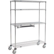 Poste de travail informatique LAN en fil métallique Nexel™, 4 tablettes, plateau à clavier, 48 po de largeur x 18 po de diamètre x 69 po de hauteur, chrome