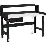 Global Industrial™ 48 x 30 Adj Height Workbench w/Drawer&Riser, Black-ESD Safety Edge Top