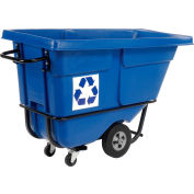 Rubbermaid® Standard Duty Plastic Tilt Truck, We Recycle Logo,1/2 Cu. Yd. Cap,850 Lbs. Cap,Blue