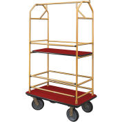 Glaro Bellman Condo Cart 40x25 Satin Brass Burgundy Carpet, 4 Rubber Wheels