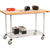 Global Industrial™ Chrome Wire Mobile Workbench, 60 x 30 », Maple Butcher Block Square Edge