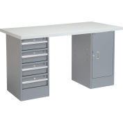 Global Industrial™ 60 x 24 Pedestal Workbench 4 Tiroirs - 1 Cabinet, Laminate Square Edge Gray