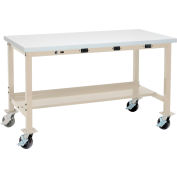 Global Industrial 48 x 30 Mobile Production Workbench - Power Apron, Laminate Square Edge Tan