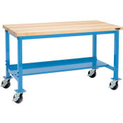 Global Industrial Mobile Production Workbench w/ Maple Square Edge Top, 60"W x 30"D, Blue