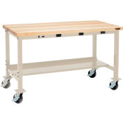Global Industrial™ Mobile Workbench, 48 x 30 », avec Outlets, Maple Butcher Block Square Edge, Tan