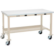 Global Industrial™ 72 x 30 Mobile Production Workbench - Power Apron - ESD Square Edge - Tan