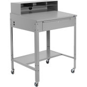 Global Industrial Sloped Mobile Shop Desk w/ Pigeonhole Riser, 34-1/2"W x 30"D, Gray