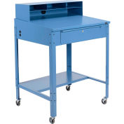 Global Industrial™ Sloped Mobile Shop Desk w / Pigeonhole Riser, 34-1/2"W x 30"D, Bleu