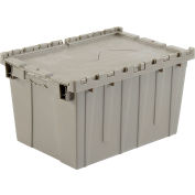 Global Industrial™ Plastic Shipping/Storage Tote w/ Attached Lid, 21-7/8"x15-1/4"x12-7/8", Gray