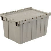 Global Industrial Plastic Shipping/Storage Tote w/ Attached Lid, 21-7/8"x15-1/4"x12-7/8", Gray