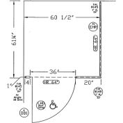 Polymère complet en coin ADA approuvé compartiment gauche 60" W X 61 ¼" D-Gray