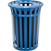 Global Industrial Outdoor Slatted Recycling Can w/Flat Lid, 36 Gallon, Blue