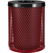 Global Industrial™ Outdoor Diamond Steel Trash Can With Flat Lid, 36 Gallon, Red