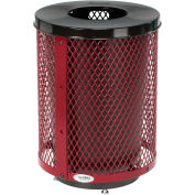 Global Industrial Outdoor Diamond Steel Trash Can With Flat Lid & Base, 36 Gallon, Red