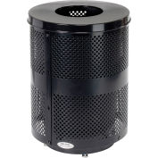 Global Industrial™ Outdoor Perforated Steel Trash Can With Flat Lid & Base, 36 Gallon, Black