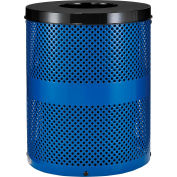 Global Industrial™ poubelle extérieure en acier perforé avec couvercle plat, 36 gallons, bleu
