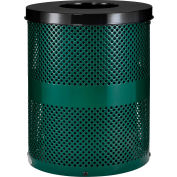 Global Industrial Outdoor Perforated Steel Trash Can With Flat Lid, 36 Gallon, Green