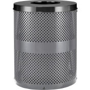 Global Industrial Outdoor Perforated Steel Trash Can With Flat Lid, 36 Gallon, Gray