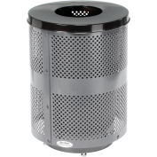 Global Industrial™ poubelle extérieure en acier perforé avec couvercle plat et base, 36 gallons, gris