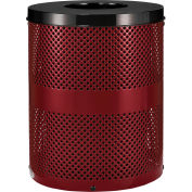 Global Industrial™ Outdoor Perforated Steel Trash Can With Flat Lid, 36 Gallon, Red