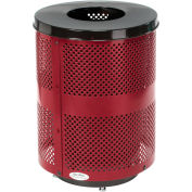 Global Industrial Outdoor Perforated Steel Trash Can With Flat Lid & Base, 36 Gallon, Red