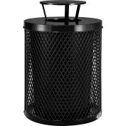 Global Industrial Outdoor Diamond Steel Trash Can With Rain Bonnet Lid, 36 Gallon, Black
