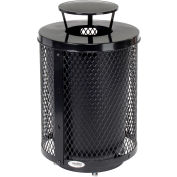 Global Industrial™ Outdoor Diamond Steel Trash Can W/Rain Bonnet Lid & Base, 36 Gallon, Black